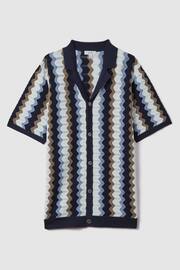 Reiss Blue Multi Waves Knitted Cuban Collar Shirt - Image 2 of 7