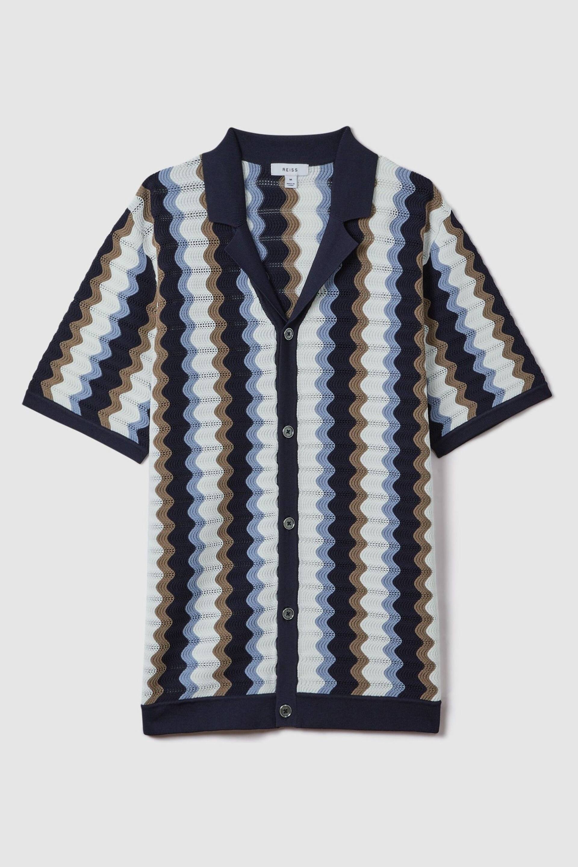 Reiss Blue Multi Waves Knitted Cuban Collar Shirt - Image 2 of 7