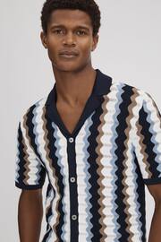 Reiss Blue Multi Waves Knitted Cuban Collar Shirt - Image 4 of 7