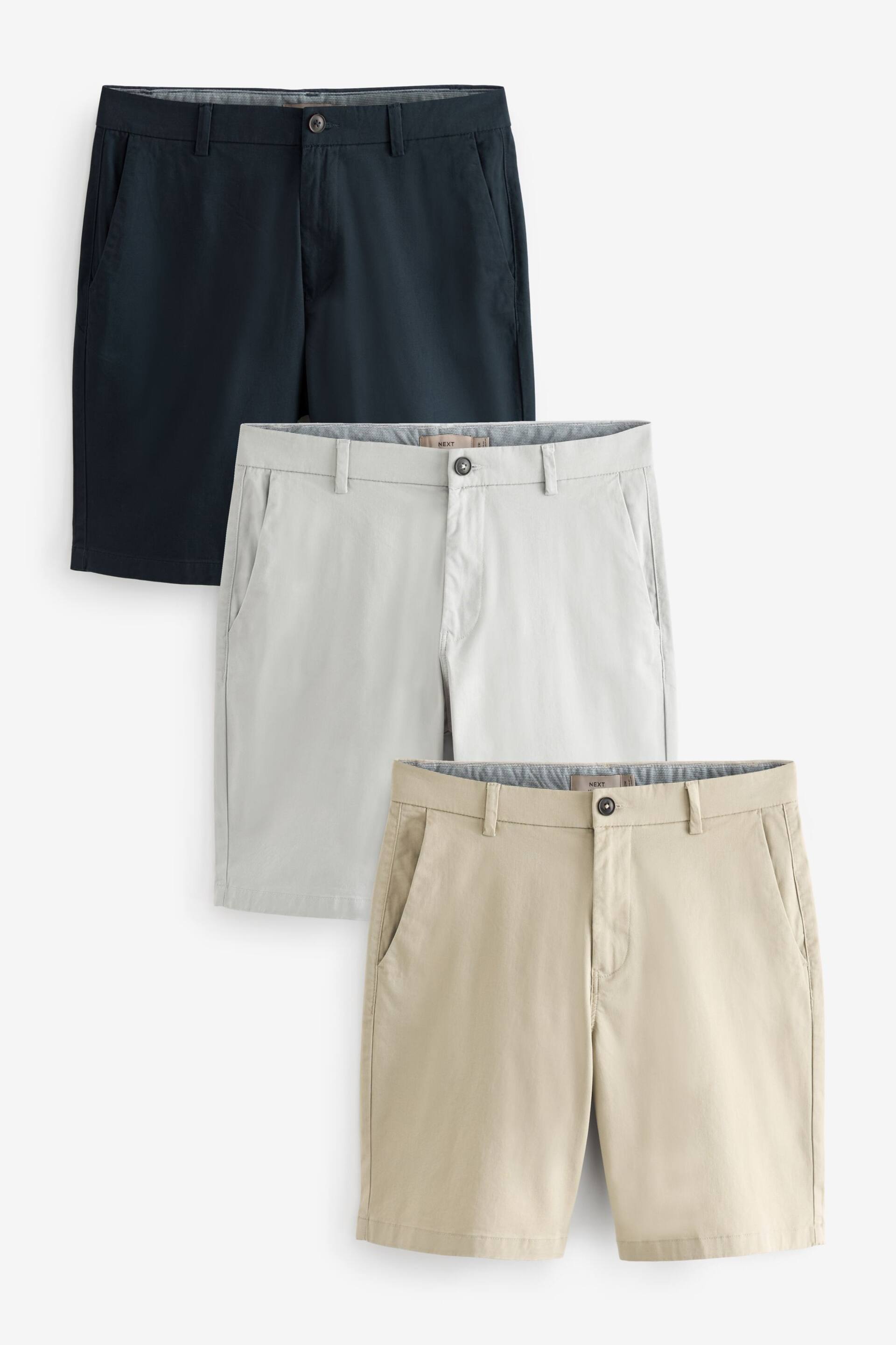 Navy Blue/Grey/Stone Loose Stretch Chinos Shorts 3 Pack - Image 1 of 15