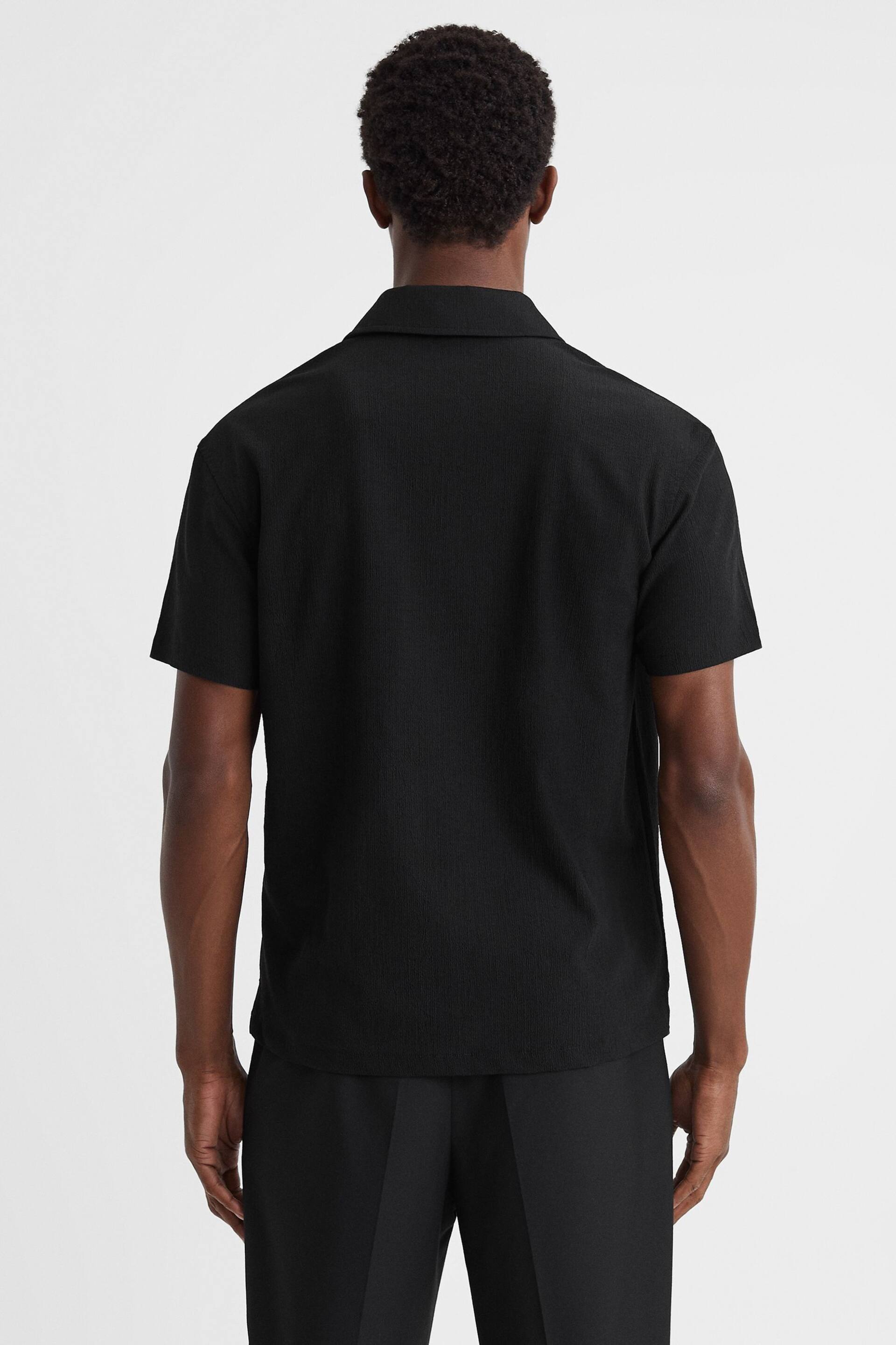 Reiss Black Hunt Textured Cuban Collar Shirt - Image 5 of 5