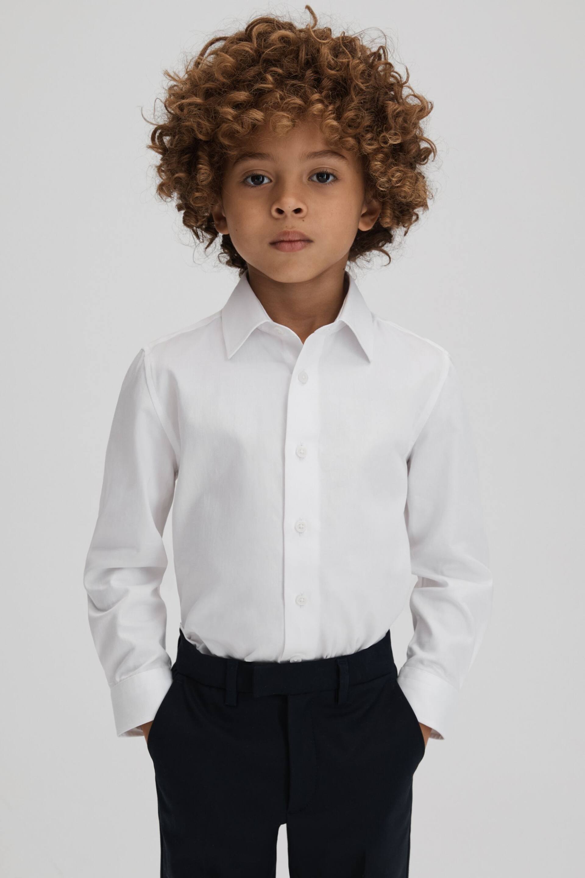 Reiss White Remote Junior Slim Fit Cotton Shirt - Image 1 of 6