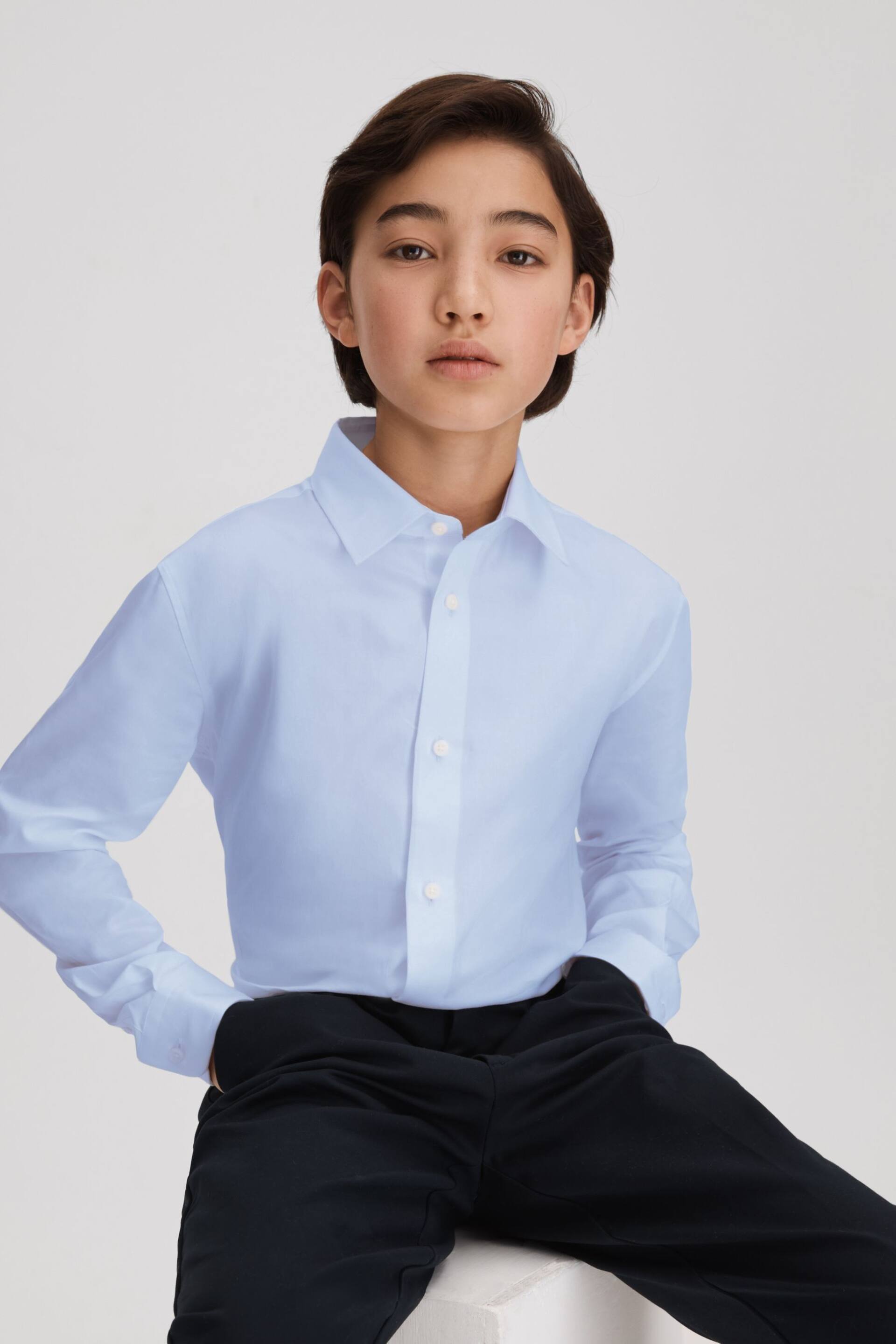 Reiss Soft Blue Remote Junior Slim Fit Cotton Shirt - Image 3 of 4