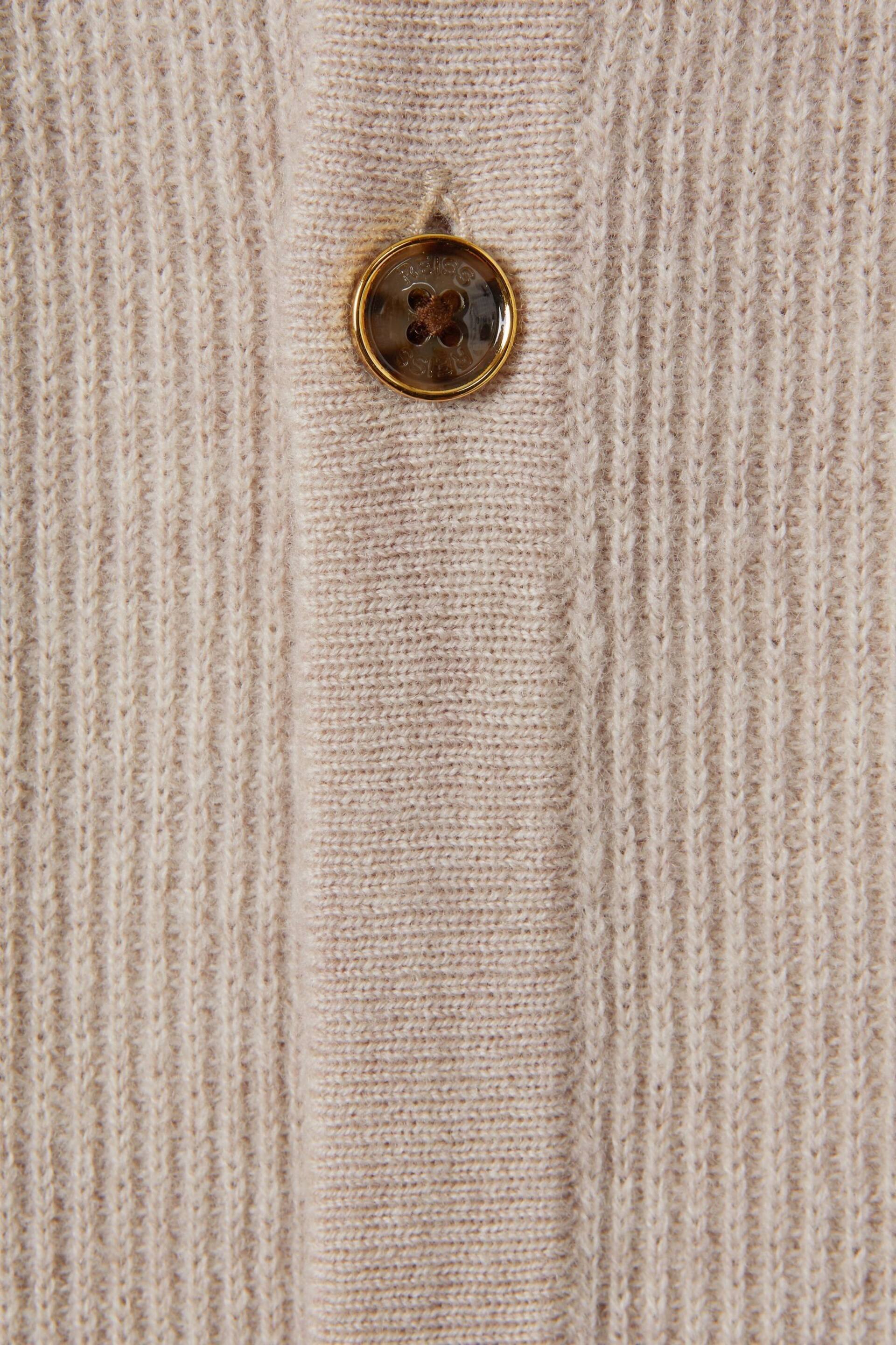 Reiss Oatmeal Melange Kiedler Ribbed Wool Cardigan - Image 6 of 6