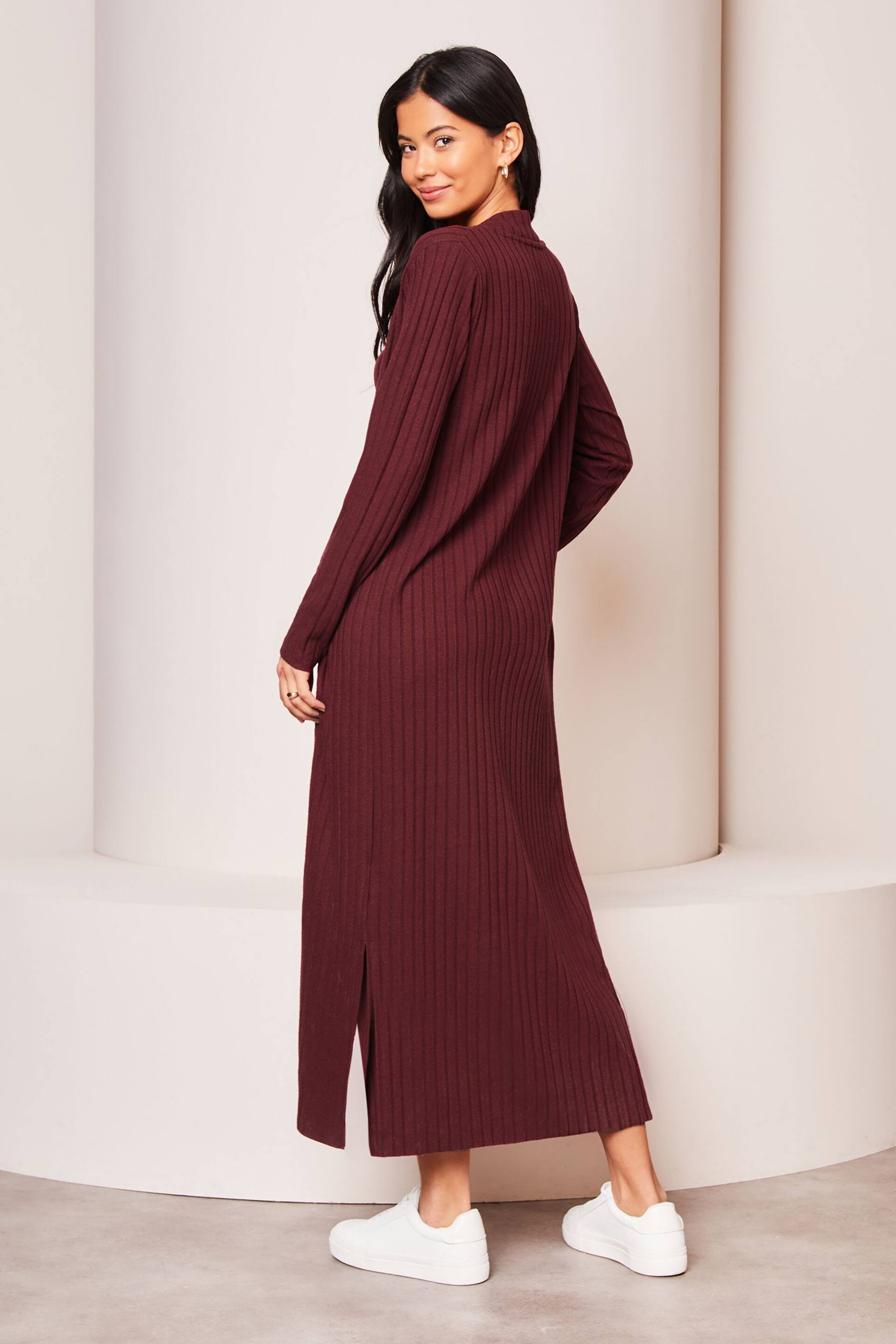 Lipsy Burgundy Red Red Long Sleeve Ribbed Cosy Longline Cardigan - Image 2 of 4