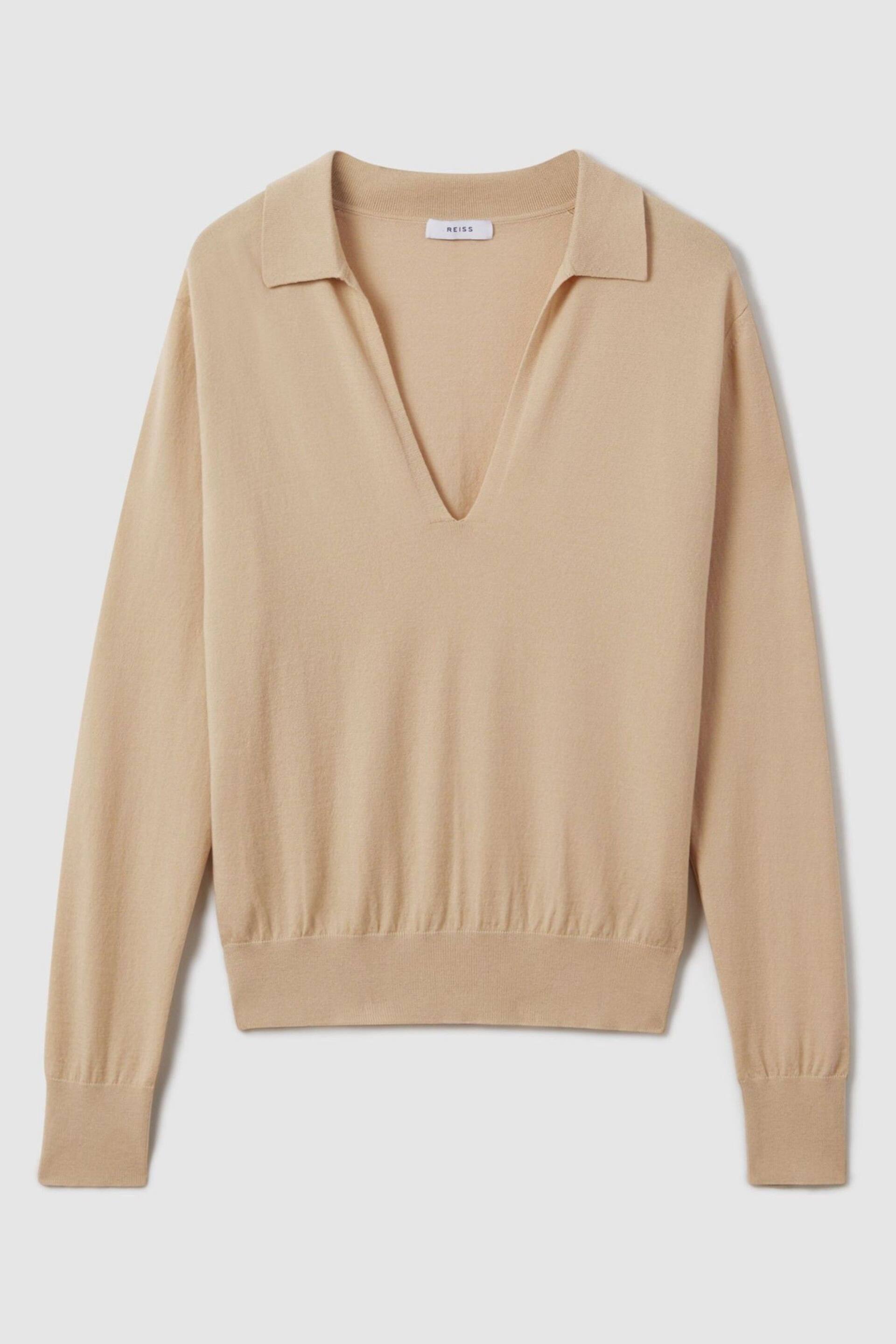 Reiss Stone Nellie Knitted Collared V-Neck Top - Image 2 of 5