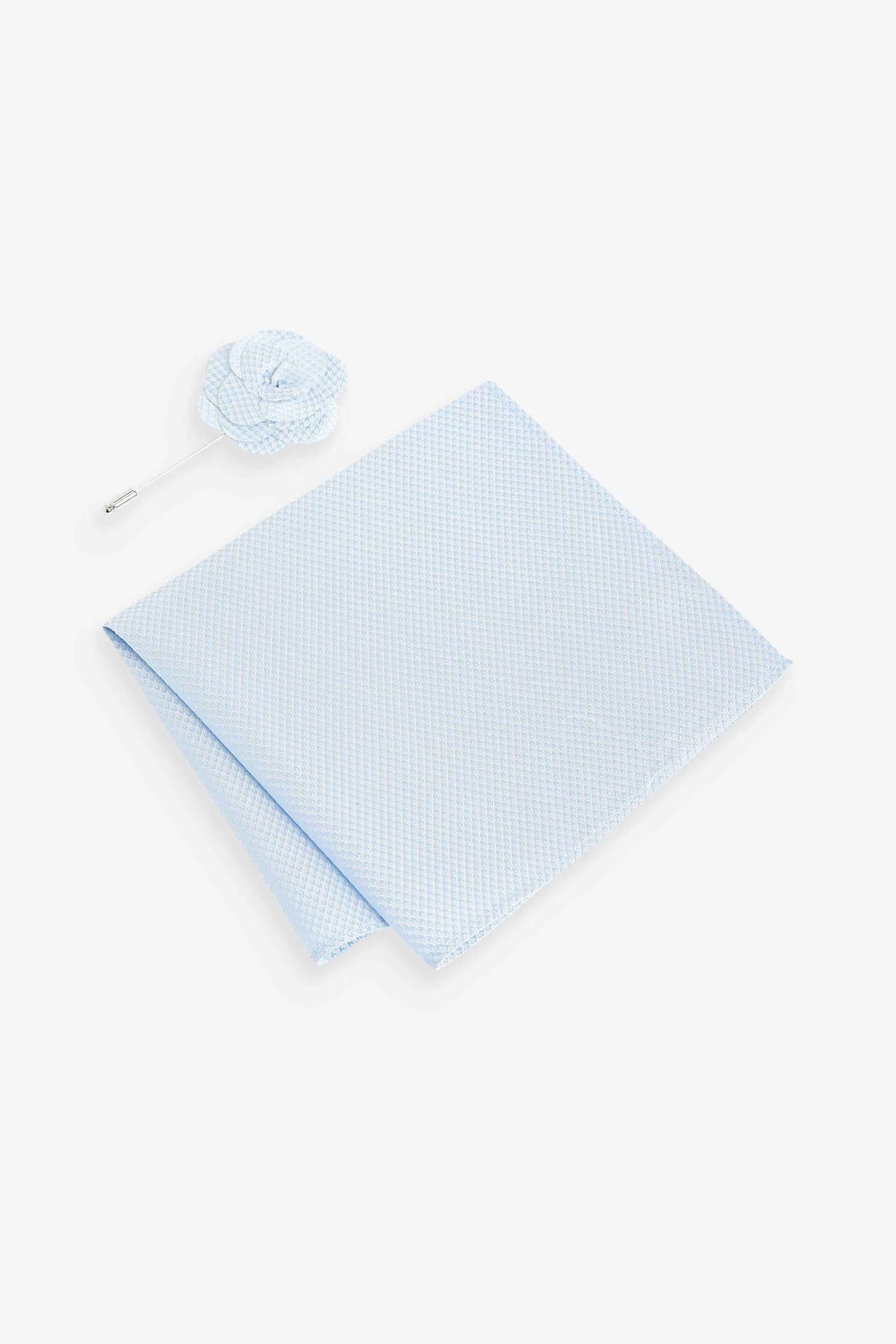 Light Blue Textured Silk Lapel Pin And Pocket Square Set - Image 1 of 2