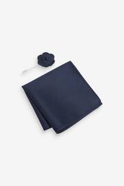 Navy Blue Textured Silk Lapel Pin And Pocket Square Set - Image 1 of 3