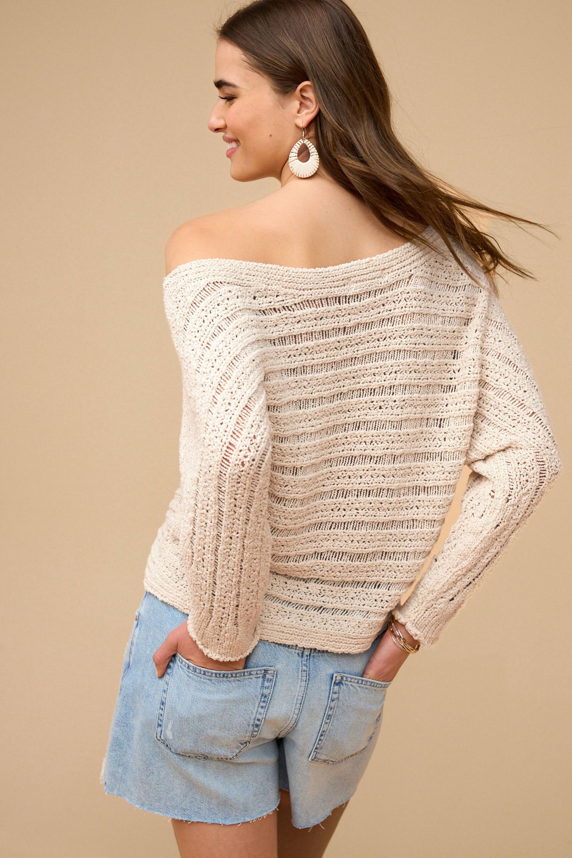 White Knitted Long Sleeve Off The Shoulder Top - Image 3 of 6
