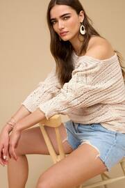 White Knitted Long Sleeve Off The Shoulder Top - Image 4 of 6