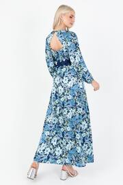 Lovedrobe Blue Floral Print Satin Maxi Dress with Lace Trim - Image 2 of 5