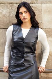 Threadbare Black PU Button Front Waistcoat - Image 4 of 10