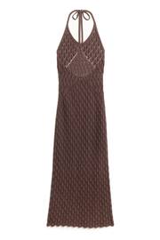 Superdry Brown Crochet Halter Maxi Dress - Image 2 of 4