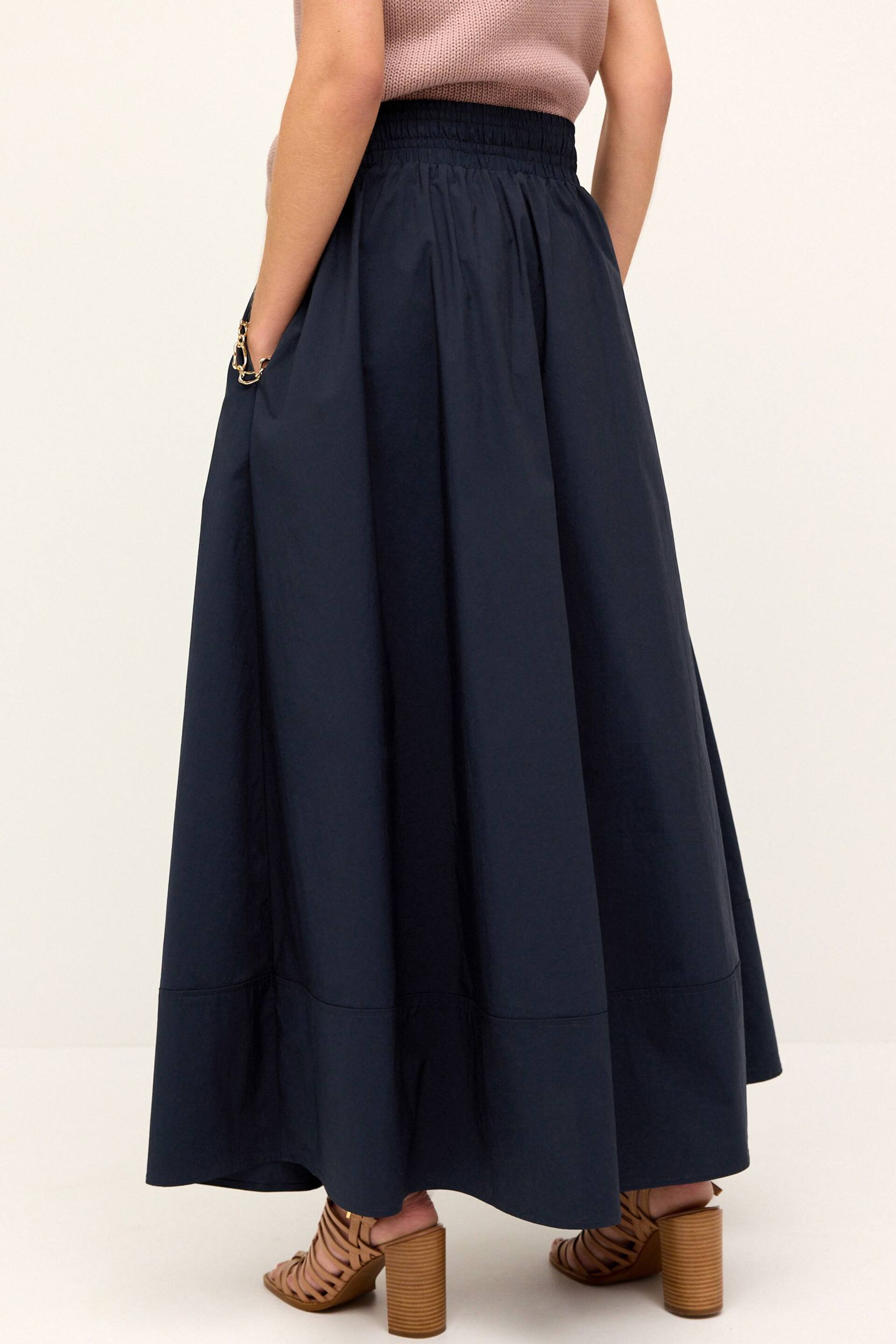 Navy Poplin Midi Shirred Waist Skirt - Image 3 of 6