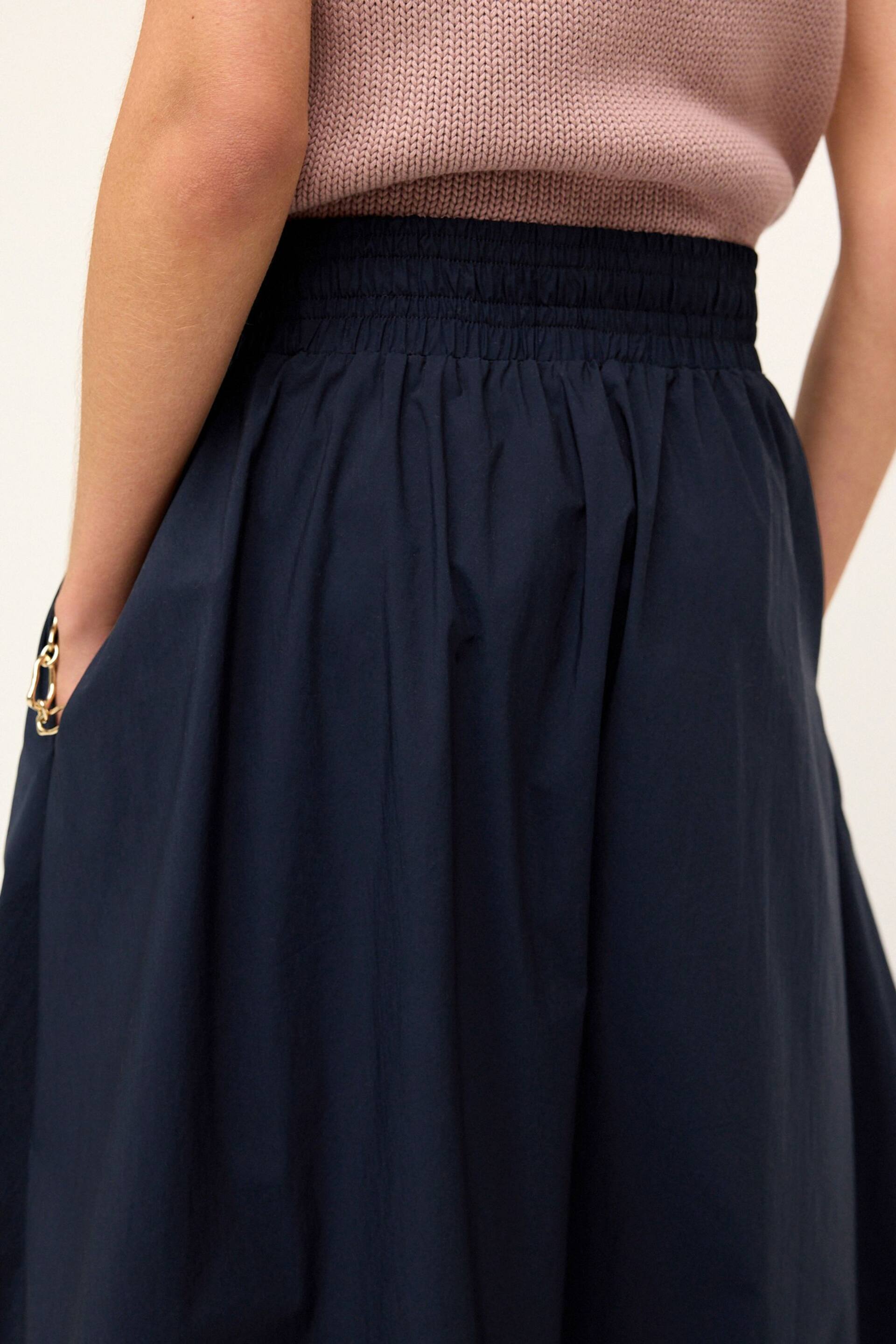 Navy Poplin Midi Shirred Waist Skirt - Image 4 of 6