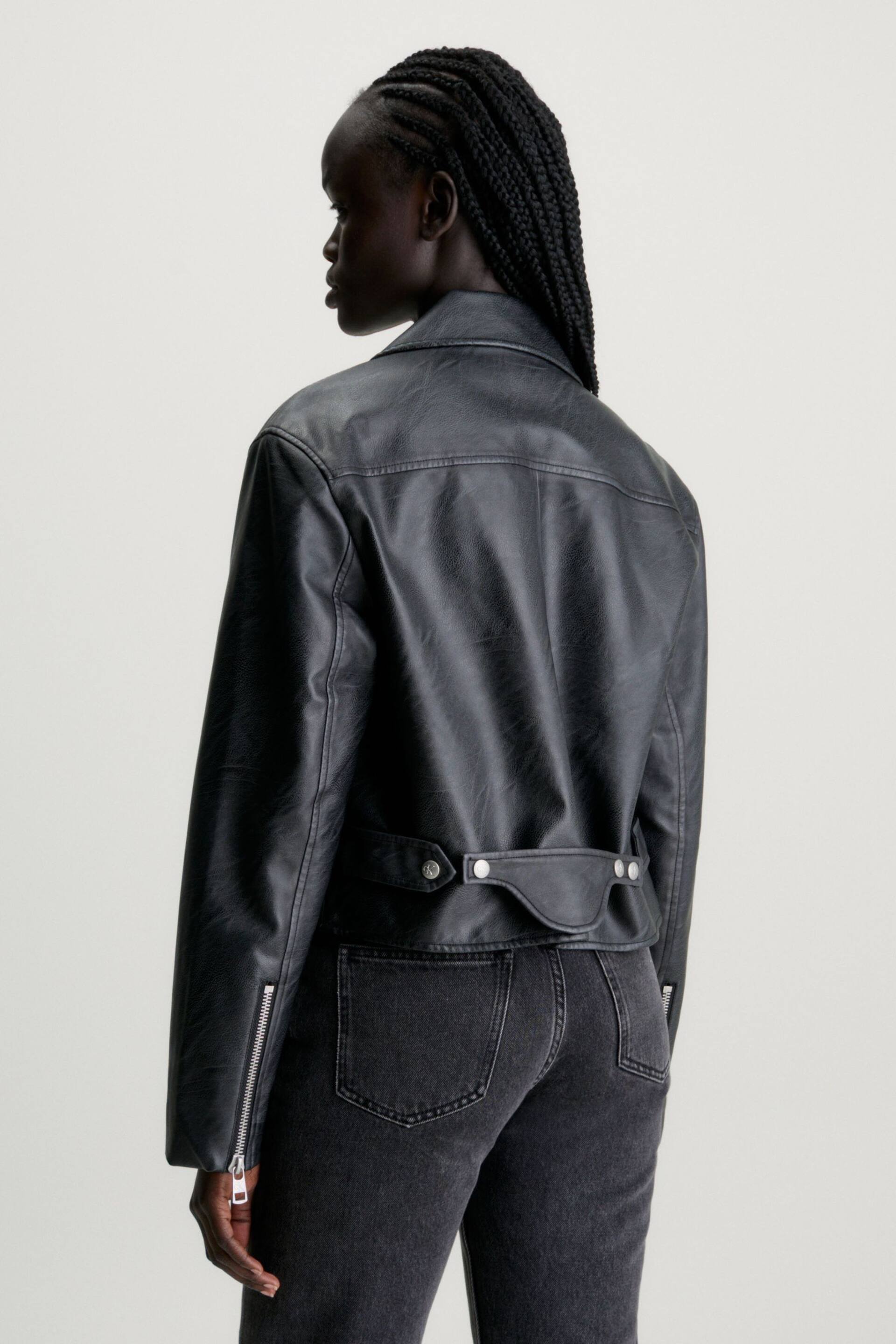 Calvin Klein Black Faux Leather Jacket - Image 2 of 6