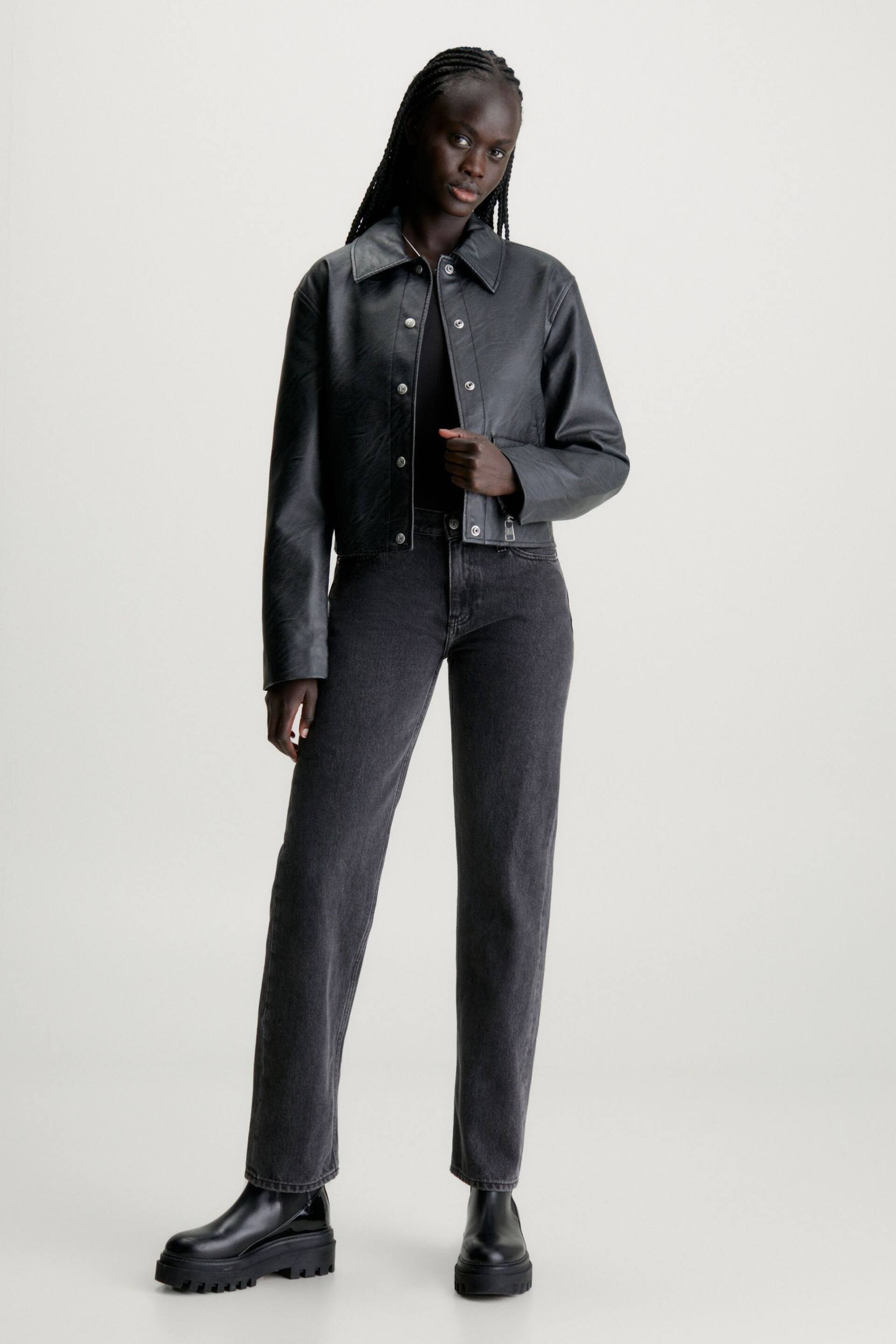 Calvin Klein Black Faux Leather Jacket - Image 3 of 6