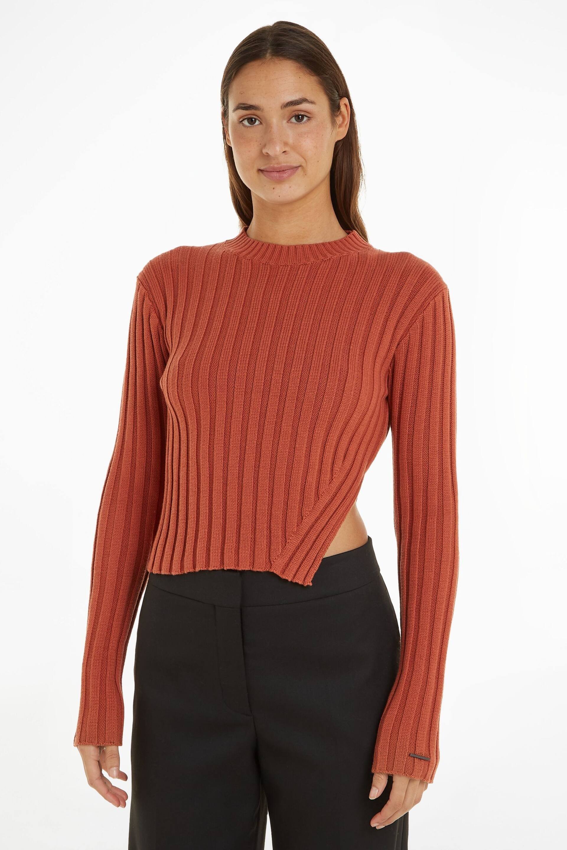 Calvin Klein Brown Cotton Blend Split Sweater - Image 1 of 6