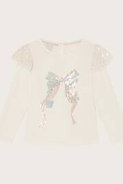 Monsoon Natural Sequin Bow Long Sleeve Top - Image 1 of 3