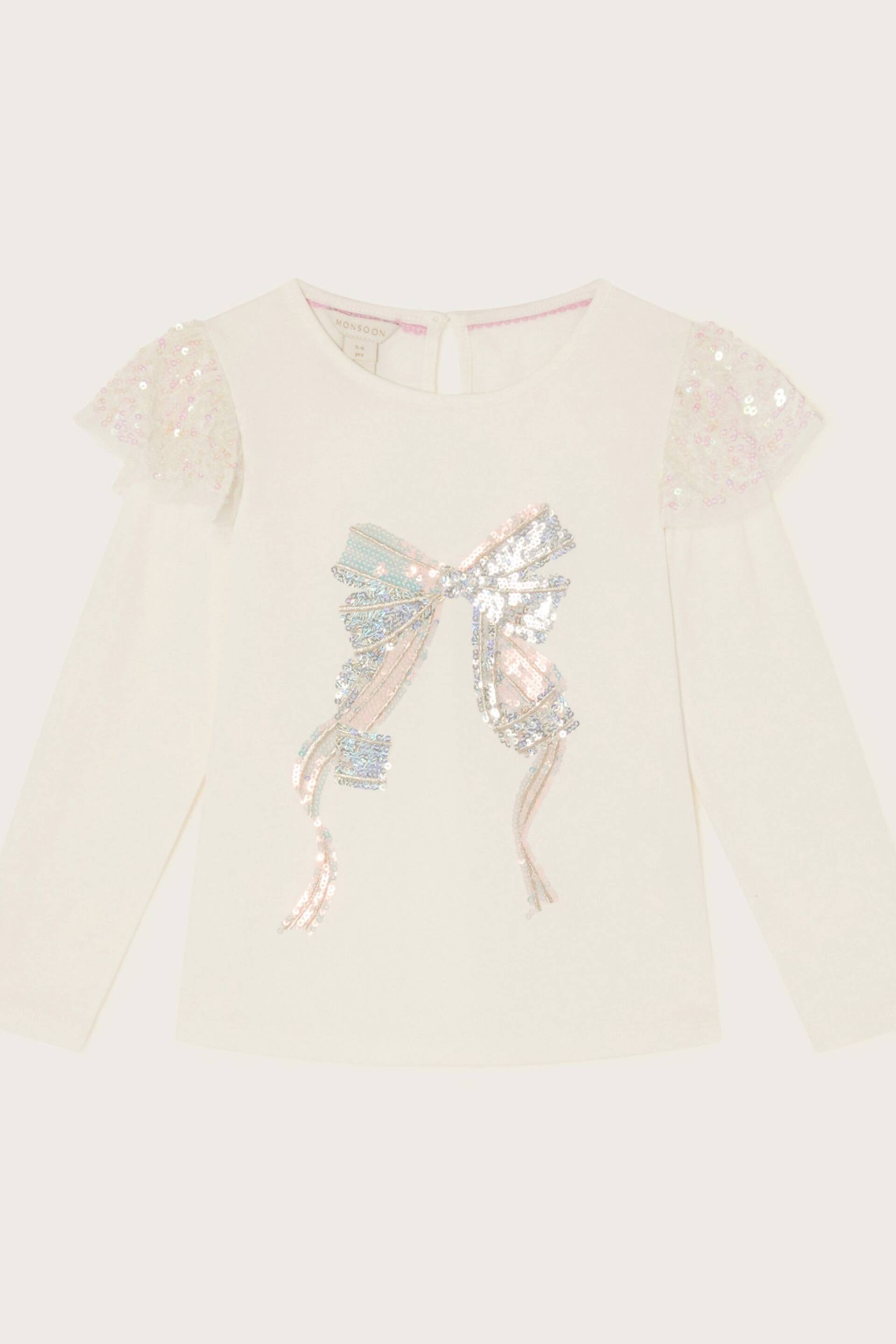 Monsoon Natural Sequin Bow Long Sleeve Top - Image 1 of 3