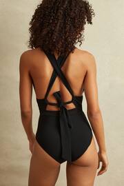 Reiss Black Harper Cross-Back Mesh Swimsuit - Image 4 of 6
