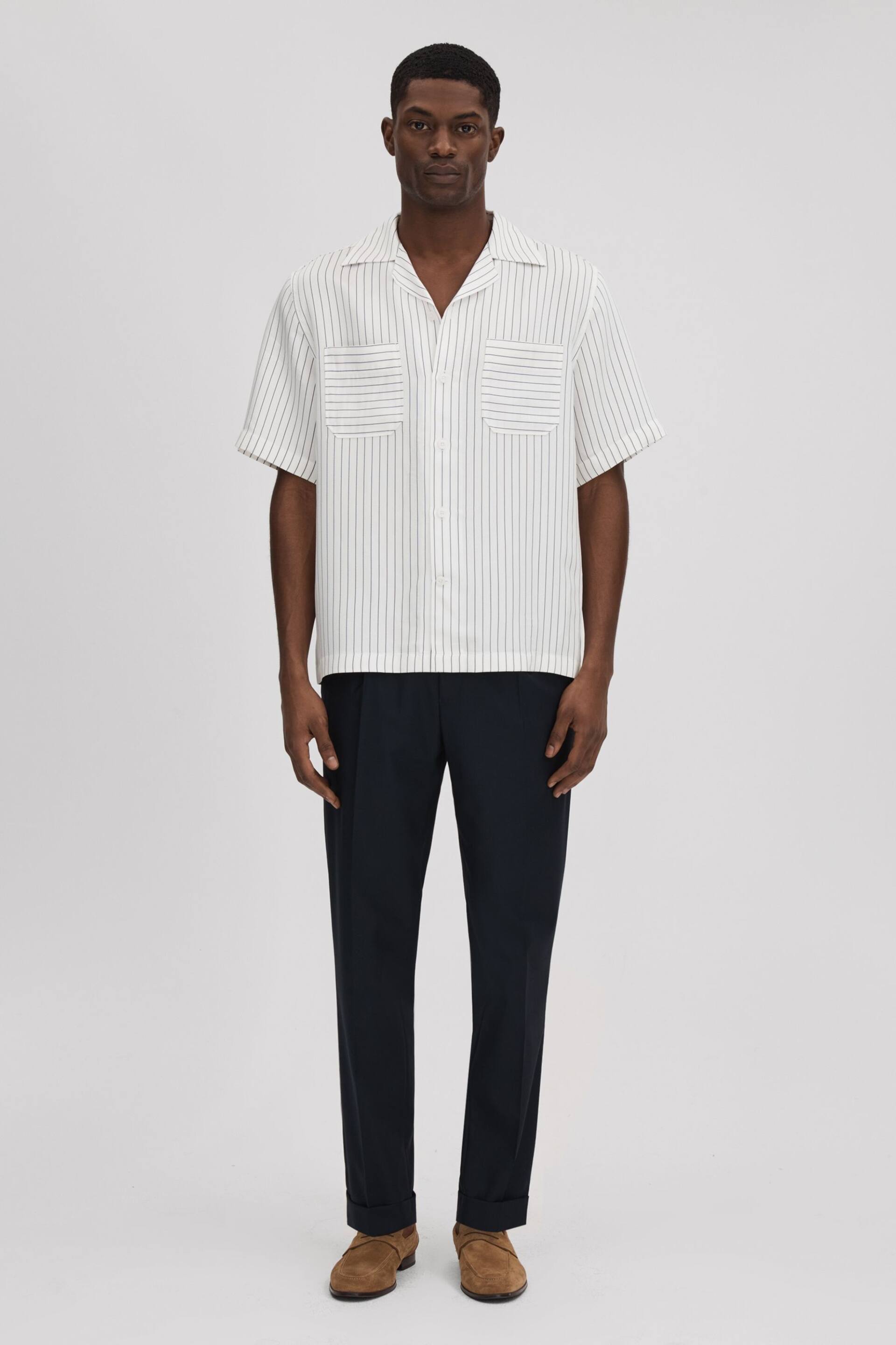 Reiss White/Navy Anchor Boxy Fit Striped Shirt - Image 3 of 6
