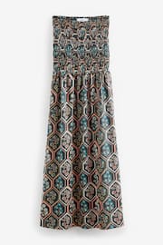 Teal Blue Jersey Cotton Textured Bandeau Midi Dress - Image 6 of 7