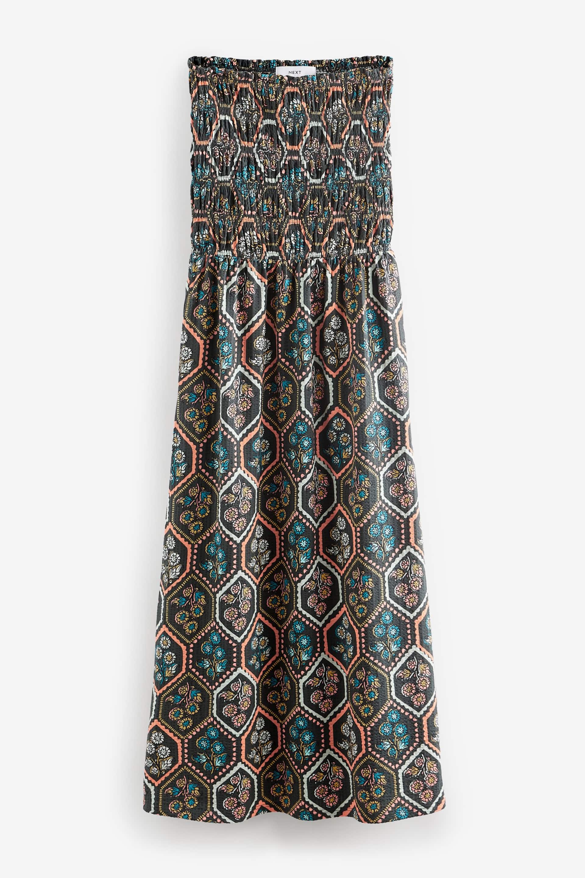 Teal Blue Jersey Cotton Textured Bandeau Midi Dress - Image 6 of 7
