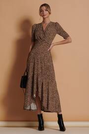 Jolie Moi Black Print Viscose Frill Hem Maxi Dress - Image 1 of 7