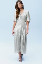Silver Sequin Flutter Sleeve Maxi Dress - Image 6 of 6