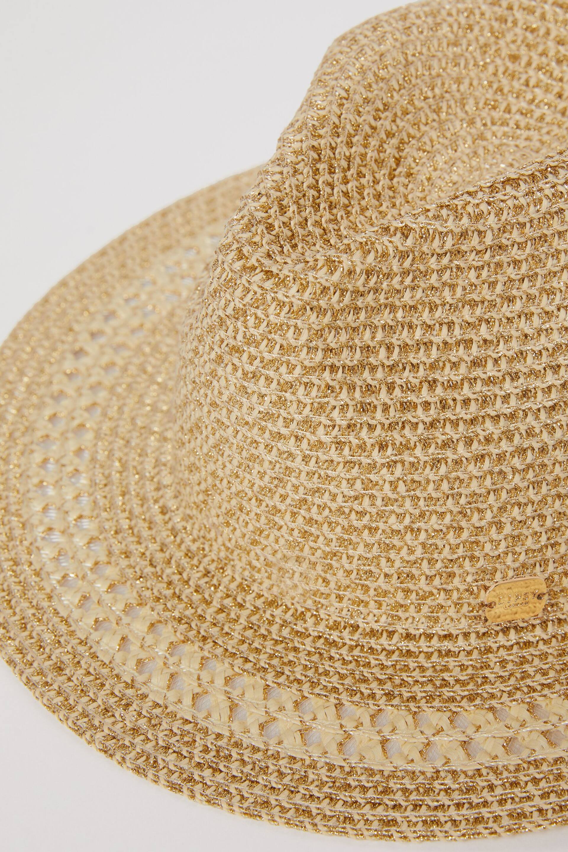 Lipsy Gold Straw Fedora Hat - Image 6 of 6