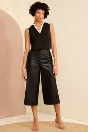 Love & Roses Black Petite Faux Leather Culotte Trousers - Image 4 of 4
