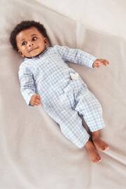 The White Company Organic Cotton Blue Gingham Sleepsuit With Bear - Image 1 of 4