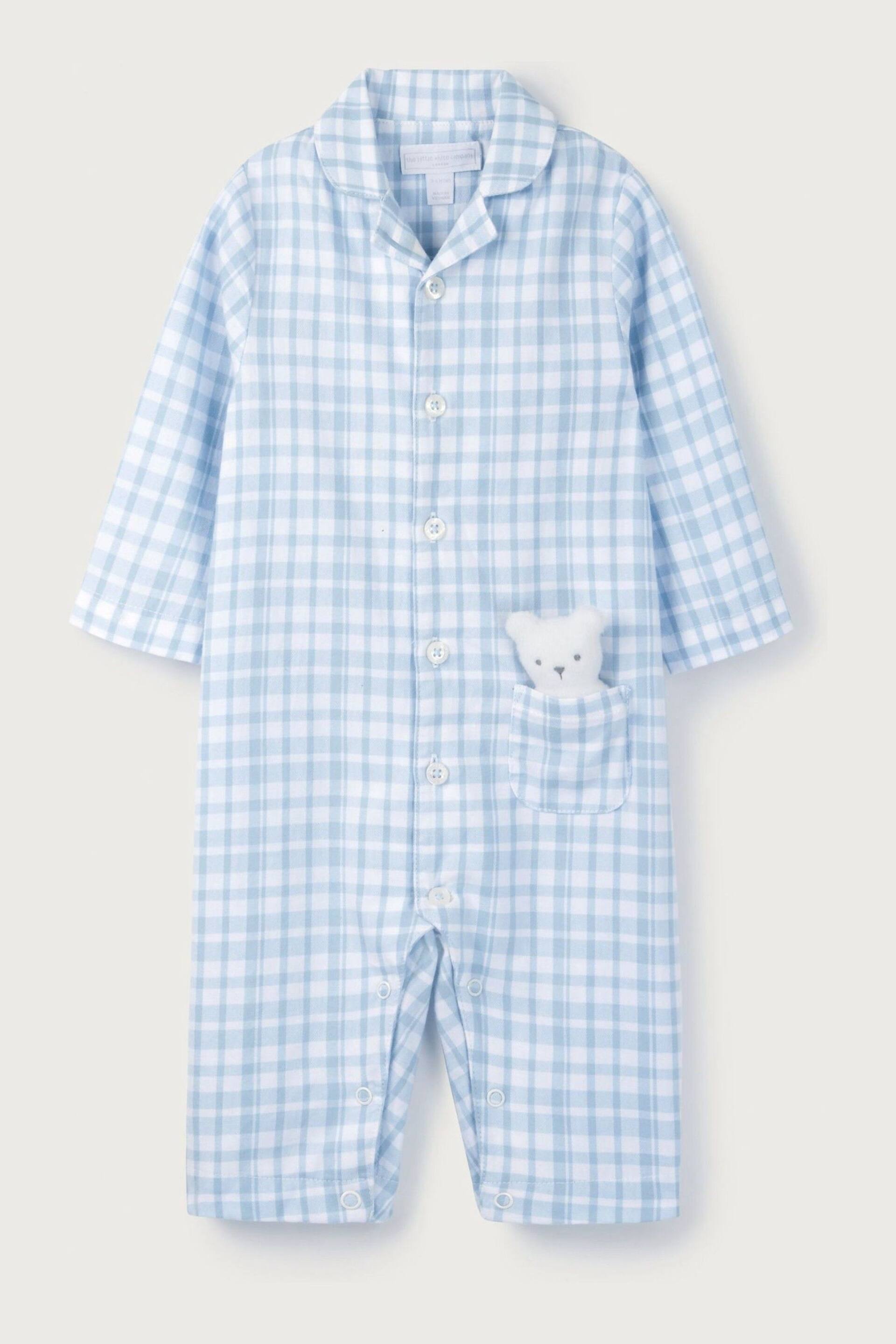 The White Company Organic Cotton Blue Gingham Sleepsuit With Bear - Image 3 of 4