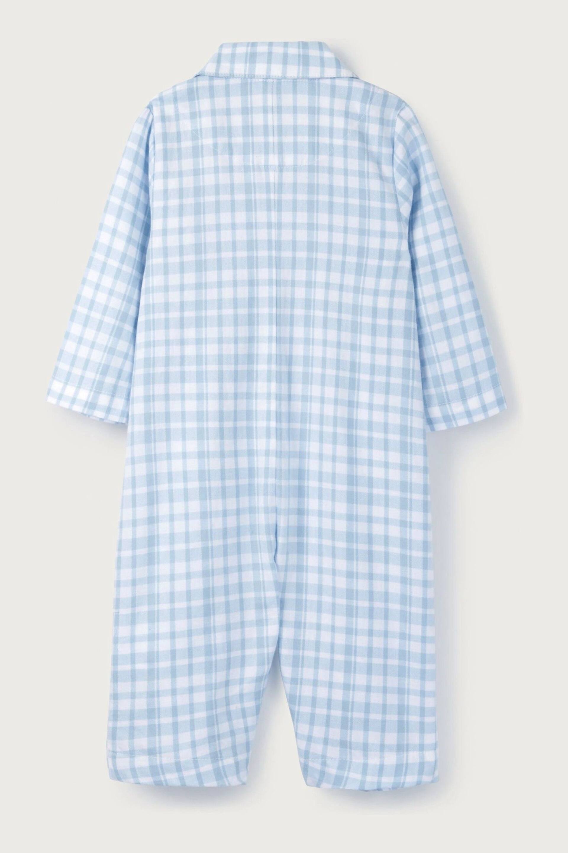 The White Company Organic Cotton Blue Gingham Sleepsuit With Bear - Image 4 of 4