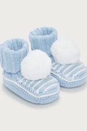 The White Company Blue Organic Cotton Stripe Knitted Pom Booties - Image 1 of 1