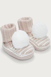 The White Company Cream Organic Cotton Stripe Knitted Pom Booties - Image 1 of 1