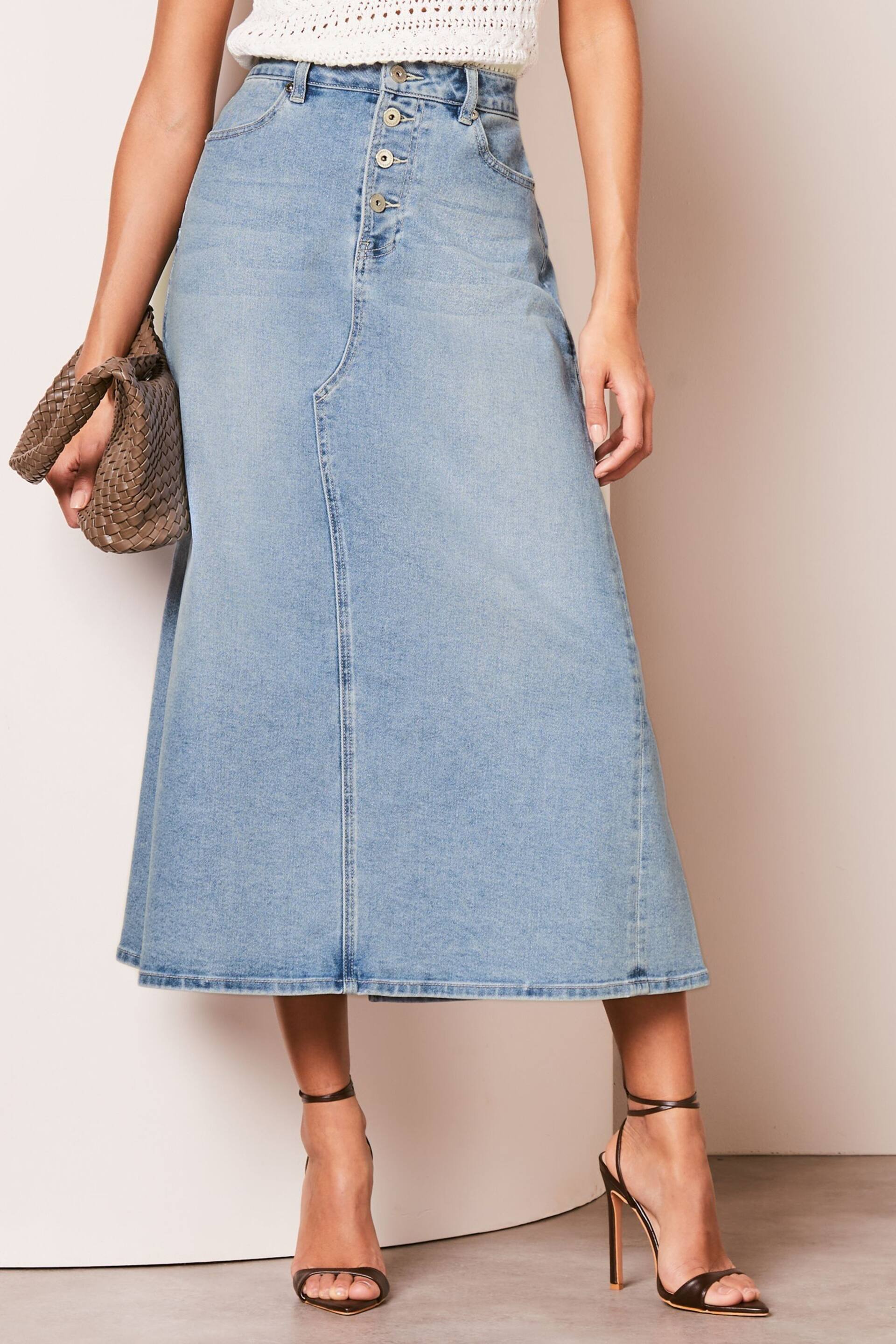 Lipsy Light Wash Denim Maxi Skirt - Image 1 of 4