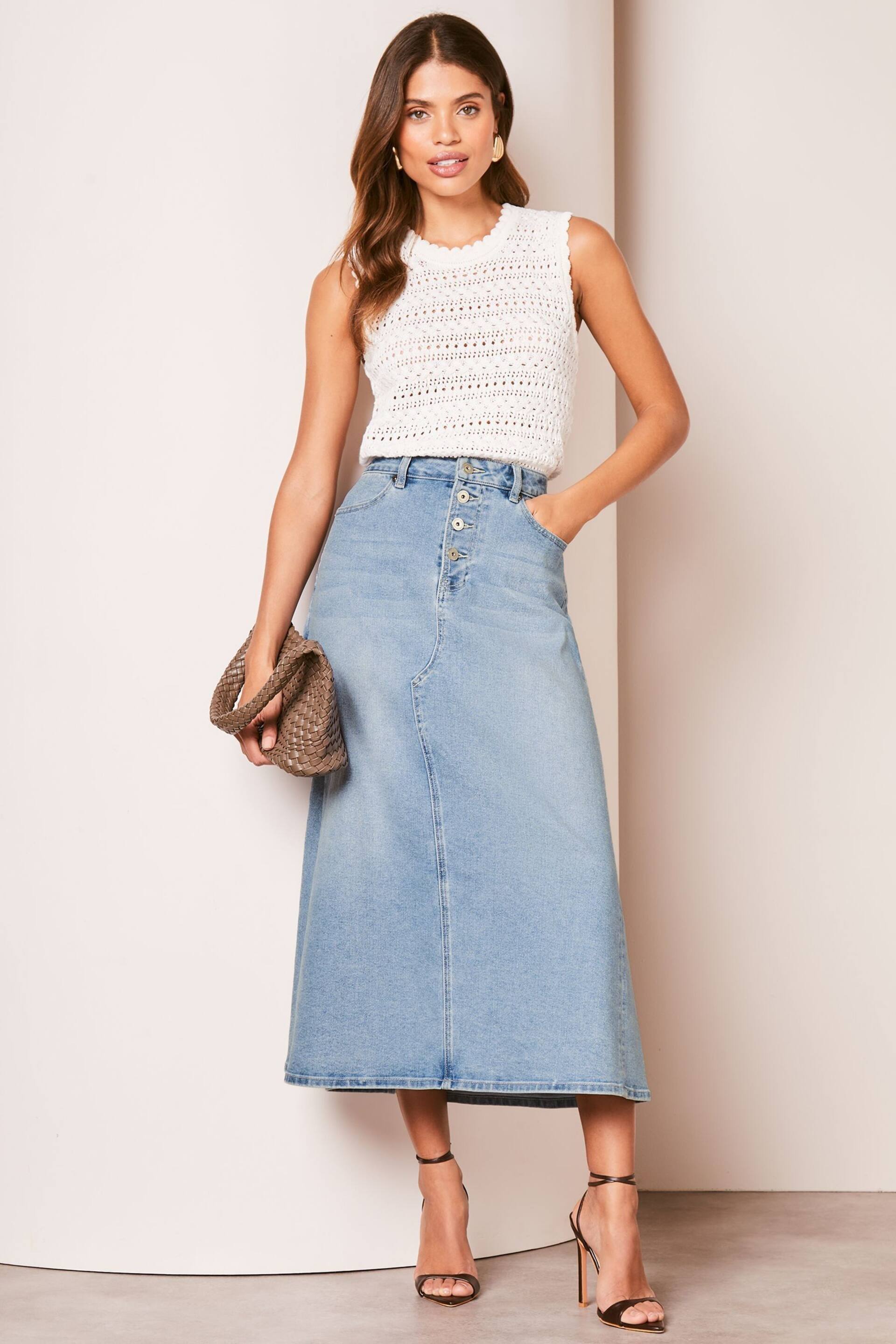 Lipsy Light Wash Denim Maxi Skirt - Image 3 of 4