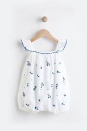 White/Blue Floral Embroidered Baby Woven Romper (0mths-2yrs) - Image 1 of 8