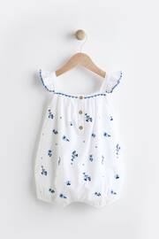 White/Blue Floral Embroidered Baby Woven Romper (0mths-2yrs) - Image 2 of 8