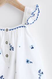 White/Blue Floral Embroidered Baby Woven Romper (0mths-2yrs) - Image 3 of 8