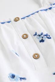 White/Blue Floral Embroidered Baby Woven Romper (0mths-2yrs) - Image 5 of 8