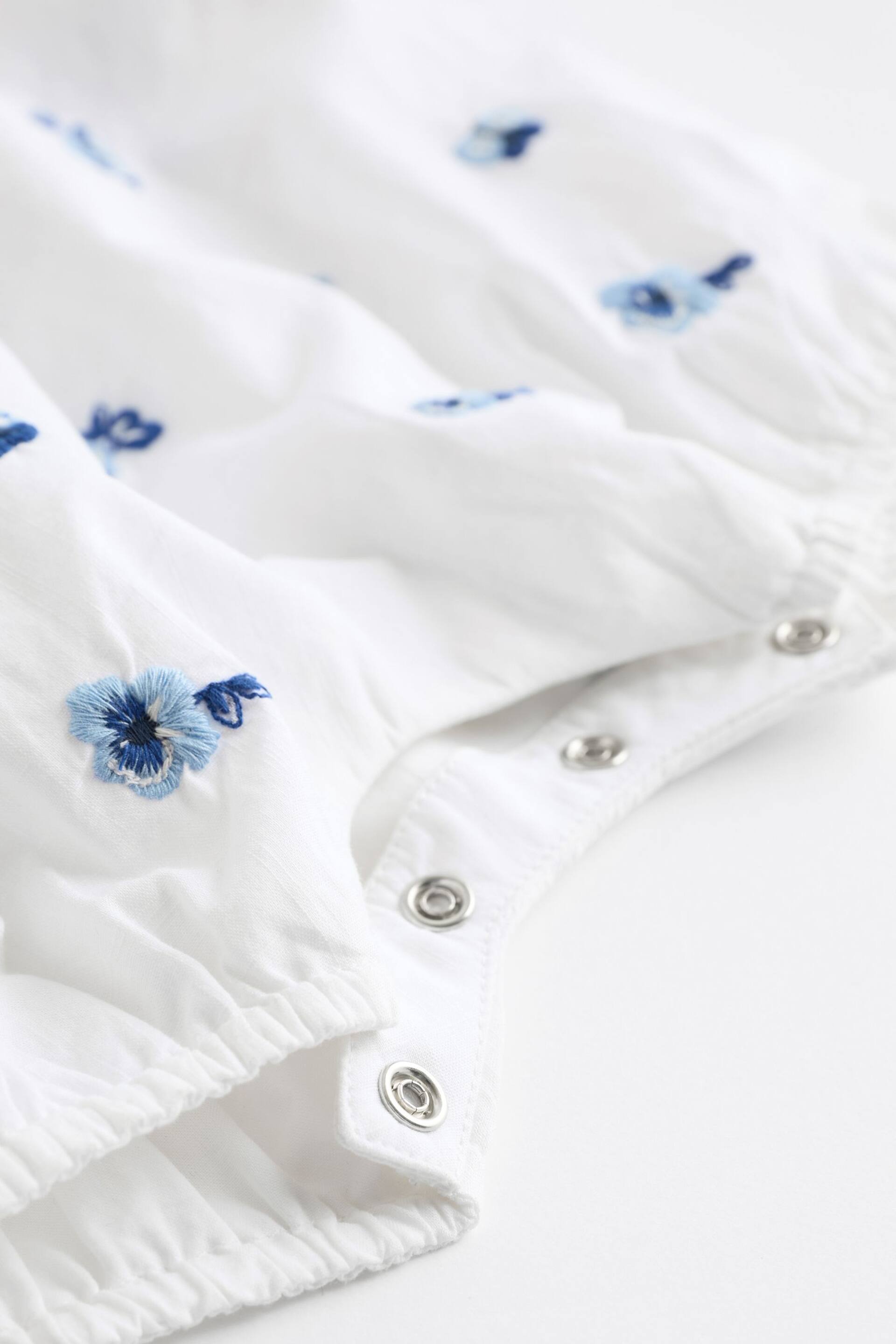 White/Blue Floral Embroidered Baby Woven Romper (0mths-2yrs) - Image 6 of 8