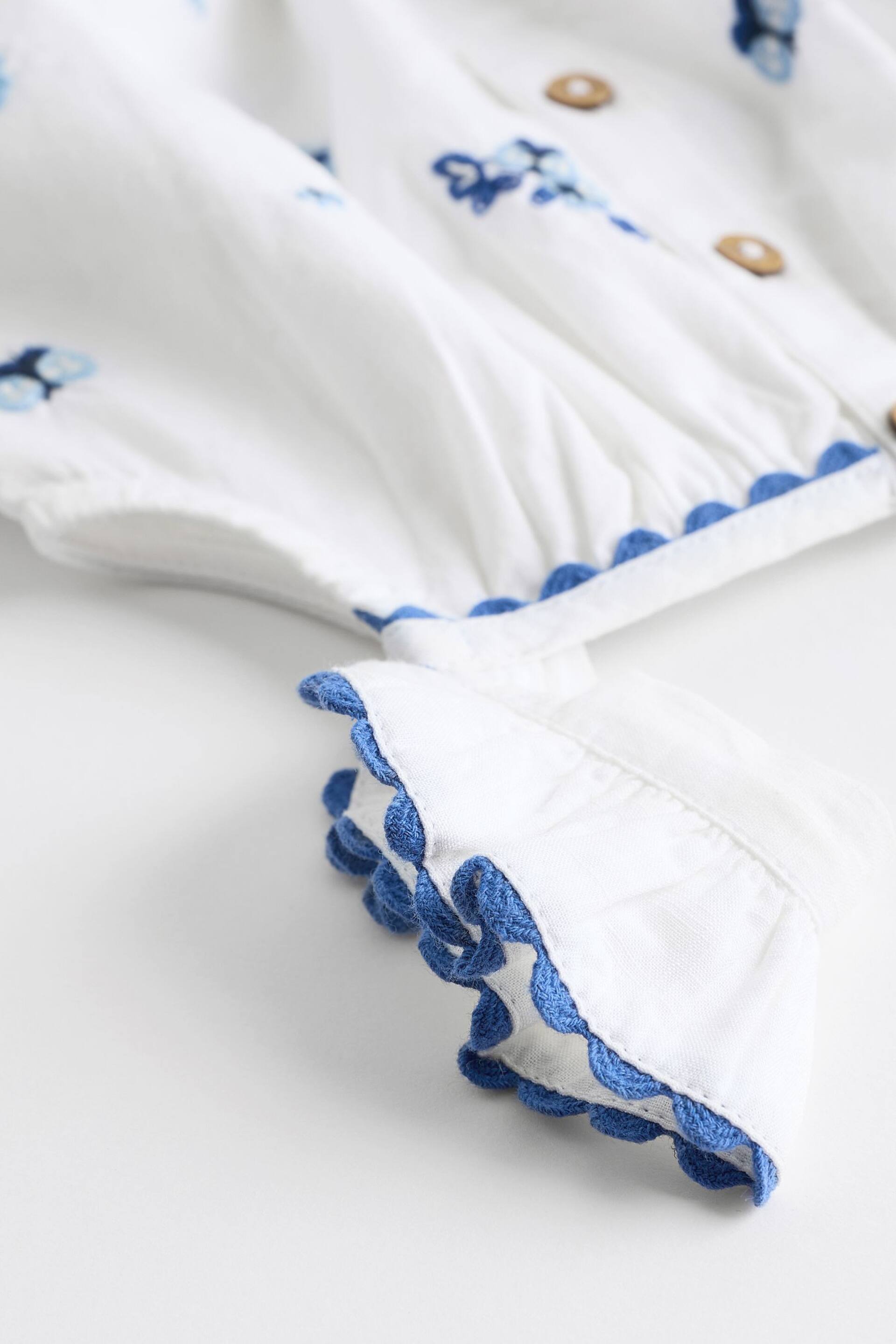 White/Blue Floral Embroidered Baby Woven Romper (0mths-2yrs) - Image 7 of 8