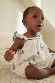 White/Blue Floral Embroidered Baby Woven Romper (0mths-2yrs) - Image 8 of 8
