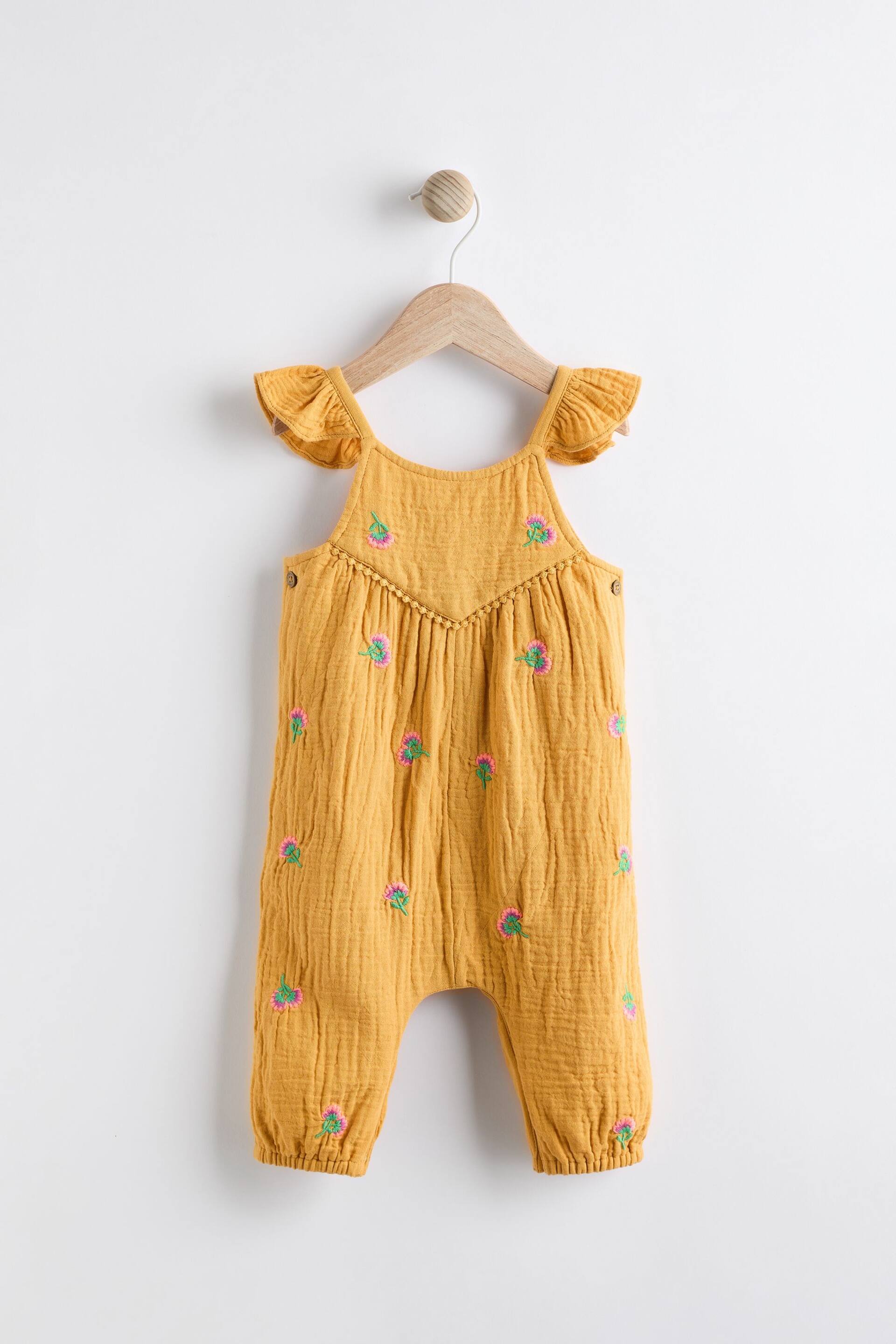 Ochre Yellow Embroidered Baby Woven Jumpsuit (0mths-3yrs) - Image 1 of 6