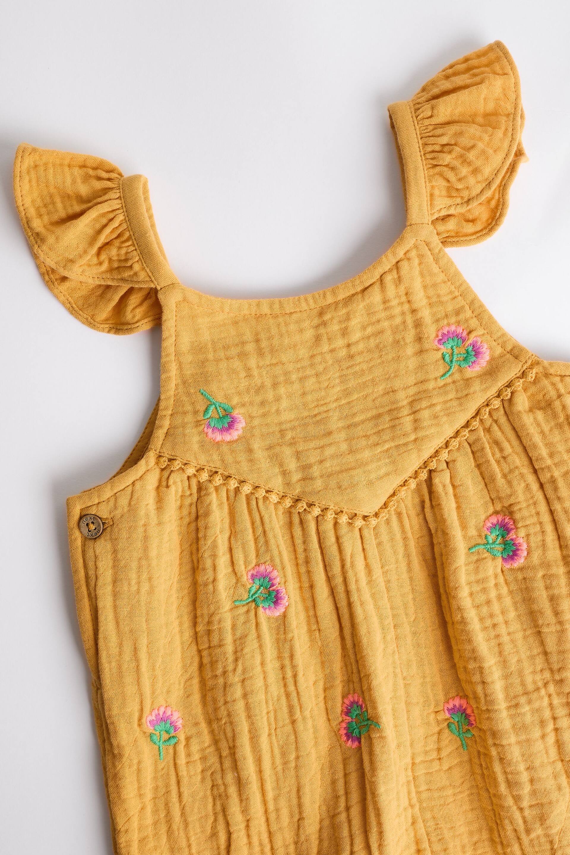 Ochre Yellow Embroidered Baby Woven Jumpsuit (0mths-3yrs) - Image 3 of 6