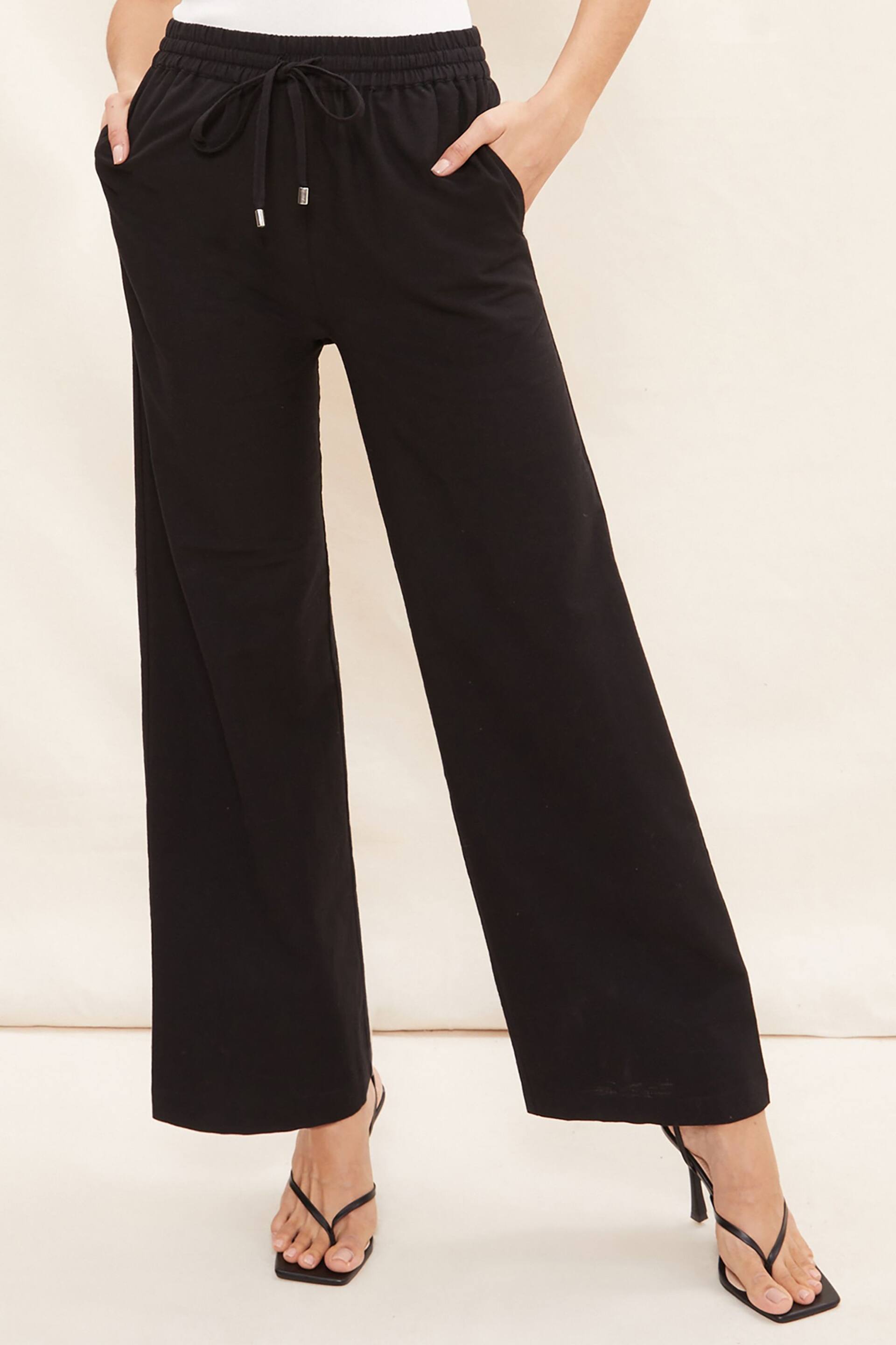 Friends Like These Black Petite Wide Leg Trousers With Linen - Image 1 of 4