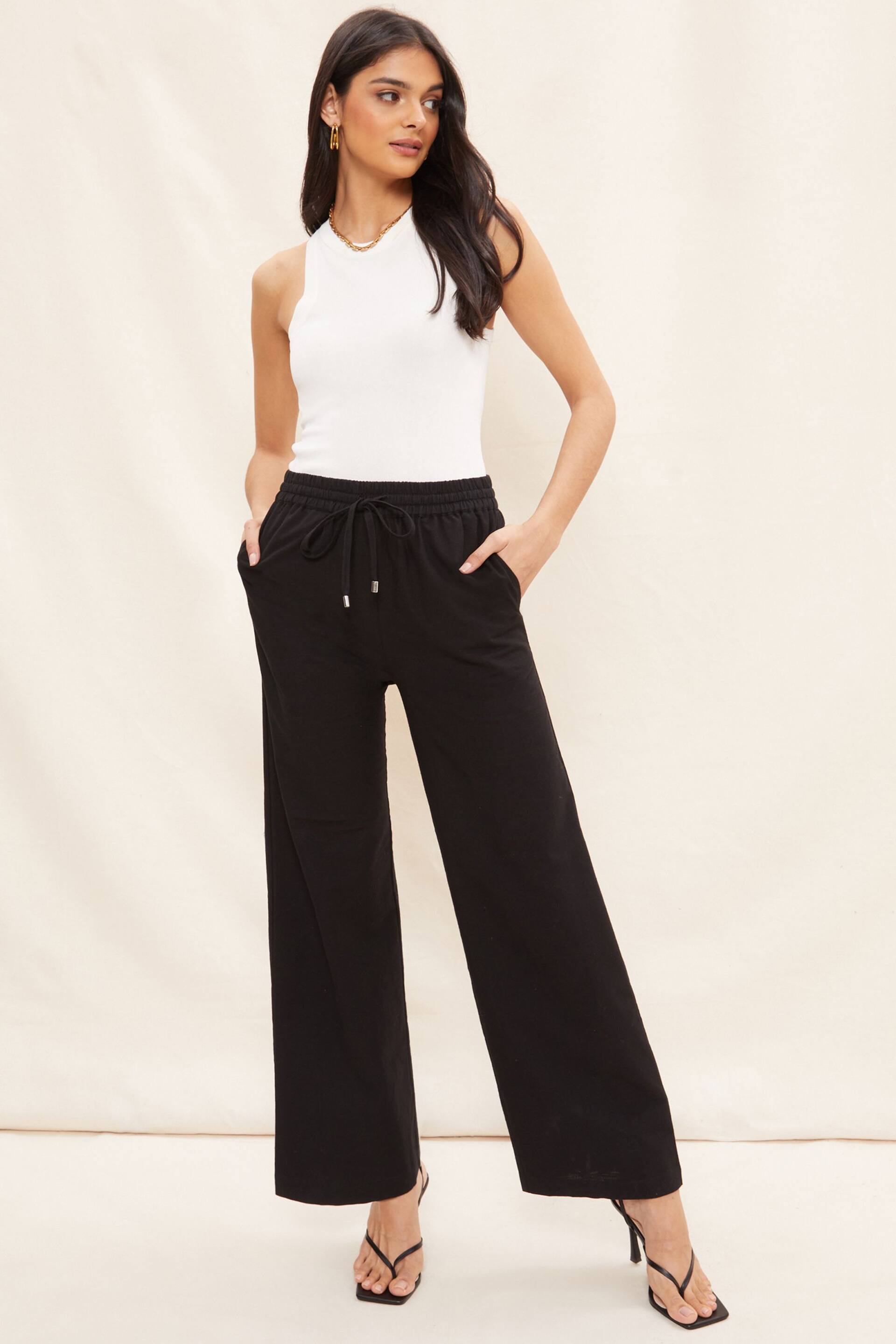 Friends Like These Black Petite Wide Leg Trousers With Linen - Image 3 of 4